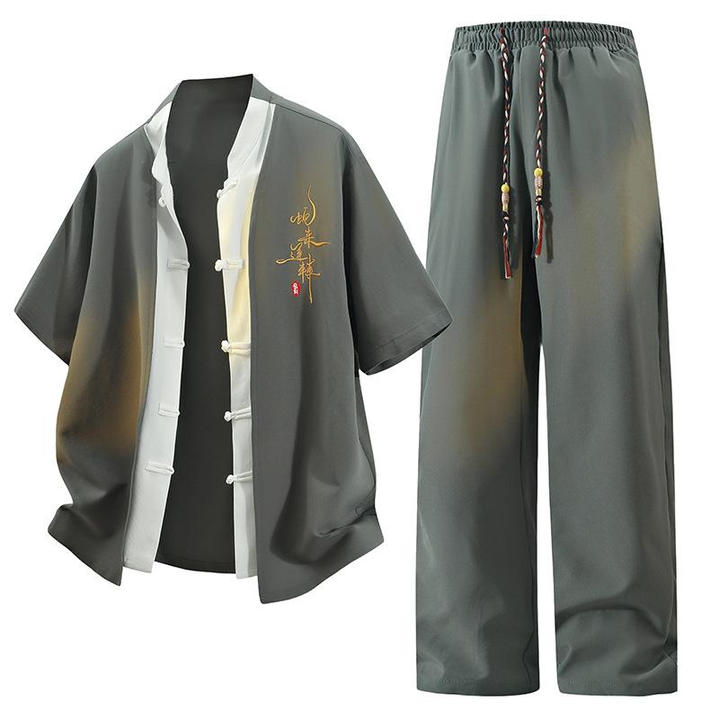 Chinese Style Suit Men's Summer Casual Short-sleeved T-shirt National Trend Men's New Chinese Style Tang Suit Hanfu Men's Two-piece Set