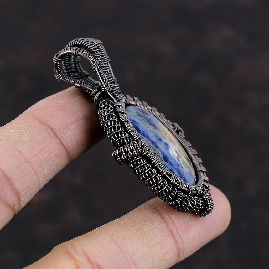 Sodalite Pendant Copper Wire Wrapped Jewelry Natural Gemstone Pendant Unique Jewelry Handmade Pendant Copper Wire Wrap Pendant Gift For Her