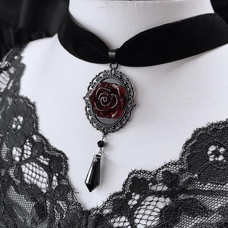 Gothic Dark Rose Choker Necklace for Halloween