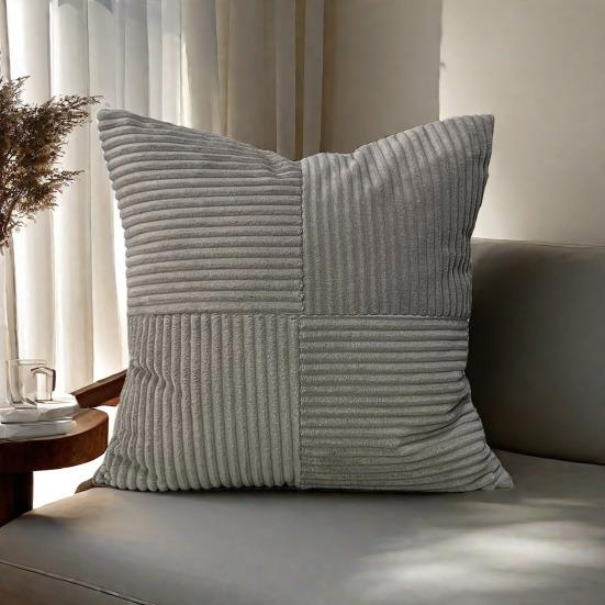 Kissenbezug mit Streifenmuster, Kontrastfarbe, Patchwork, versteckter Reißverschluss, 45 x 45 cm