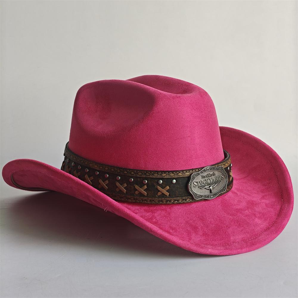 Western Cowboy Hat For Women Men With Shapeable 7.5Cm Wide Brim Western Suede Hat For Cowboys And Cowgirls Sombrero Vaquero 56-58cm