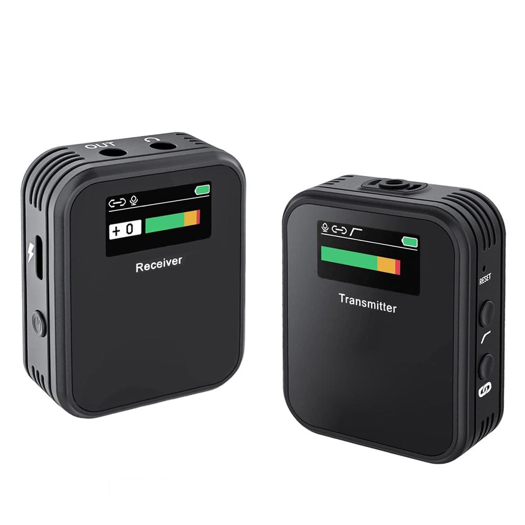 Wireless Lavalier Microphone 2.4G Noise Reduction TFT Screen 1 Channel Lapel Mic System for Vlogging Streaming Black