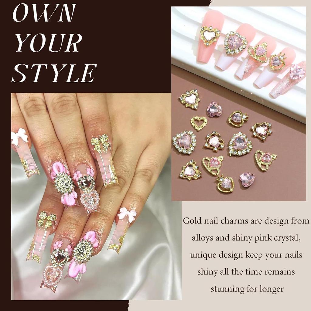 Valentine's Day Nail Art Kit: Plum Blossom Box with 7 Compartments, includes Butterfly, Crown, Heart, and Large Diamond Decorations.