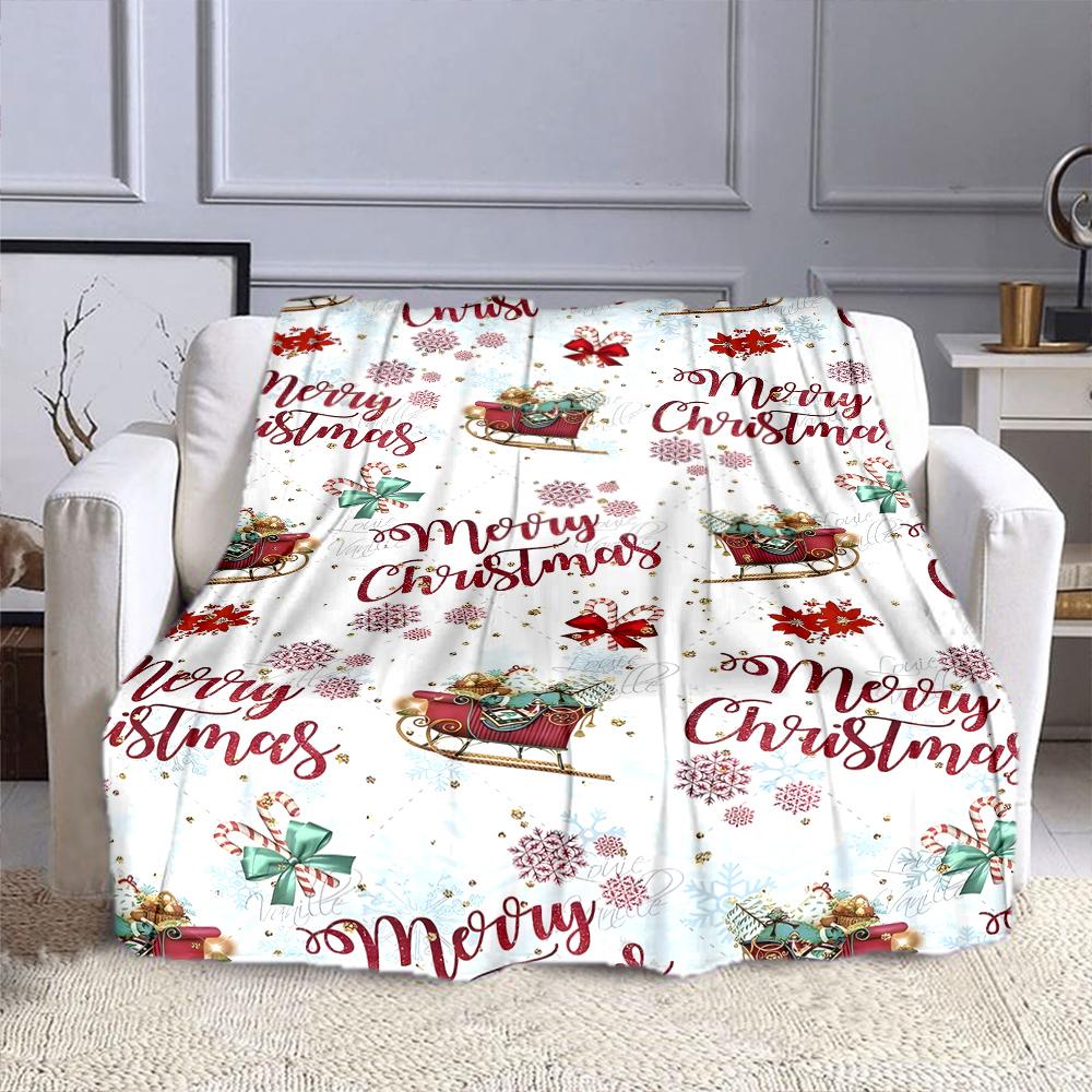 Merry Christmas Sleigh Pattern Patterned flannel blanket perfect for the bedroom living room, sofa, or a little nap