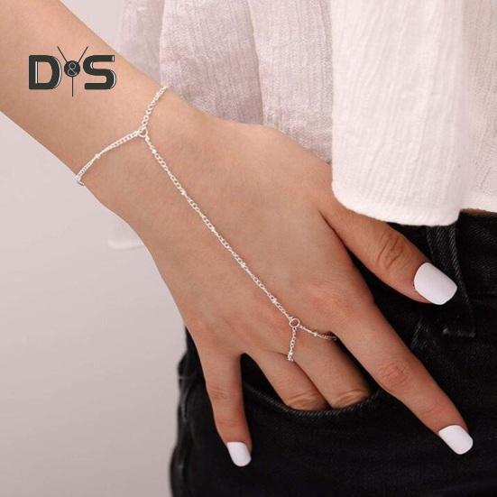 Dámský náramek Prsten Integrovaný slitinový Retro řetízkový náramek Prsten s dutým řetízkem Prsten otrocký náramek Boho Beach Jewelry Dárek