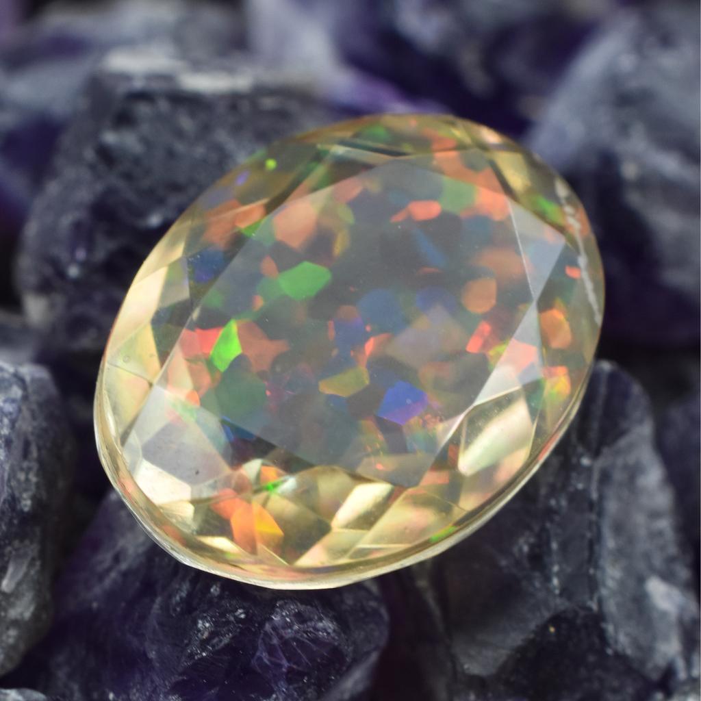 Lab-Created Opal Loose Gemstone Oval Cut Ethiopian Multi-Color 8.60 ct October Birthday Birthstone