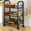 Rolling Storage Cart Layered Storage Shelves Multi Functional Movable Snack Vegetable Baskets Kitchen Shelves Black