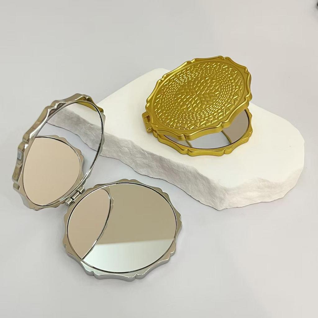 Double Side Round Foldable Mirror, Small Portable Vanity Compact, On the Go Touch Up Mirror for Women