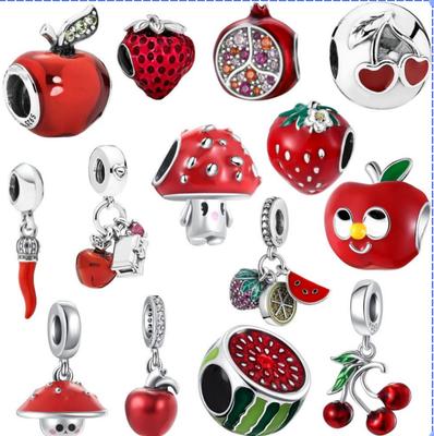 Red Strawberry, Apple, Watermelon, Cherry Shaped Bead Pendant Copper, Suitable For Original Bracelet Diy Exquisite Jewelry