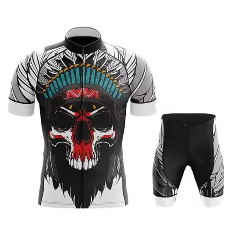 Team Cycling Jersey Set Short Sleeve Cartoon Bicycle Clothing Men Black MTB Maillot Ciclismo Bike Racing Bib Shorts Set