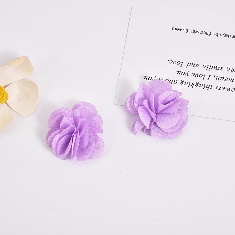 Handmade Chiffon Camellia Flower Earrings - 3cm Fabric Accessories