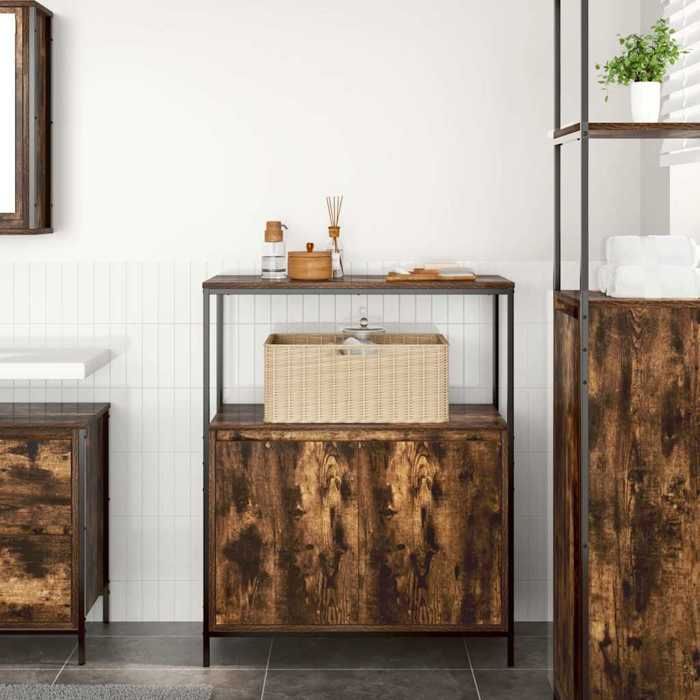 VidaXL Meuble de salle de bain avec étagères chêne fumé 76,5x35x95 cm, armoire de rangement de salle de bain, armoire de 861919
