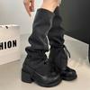 Women Knee High Boots High Heels Chunky Shoes 2025 Summer Chelsea Boots New Woman Heeled Shoes Lace Up Pumps Zapatillas