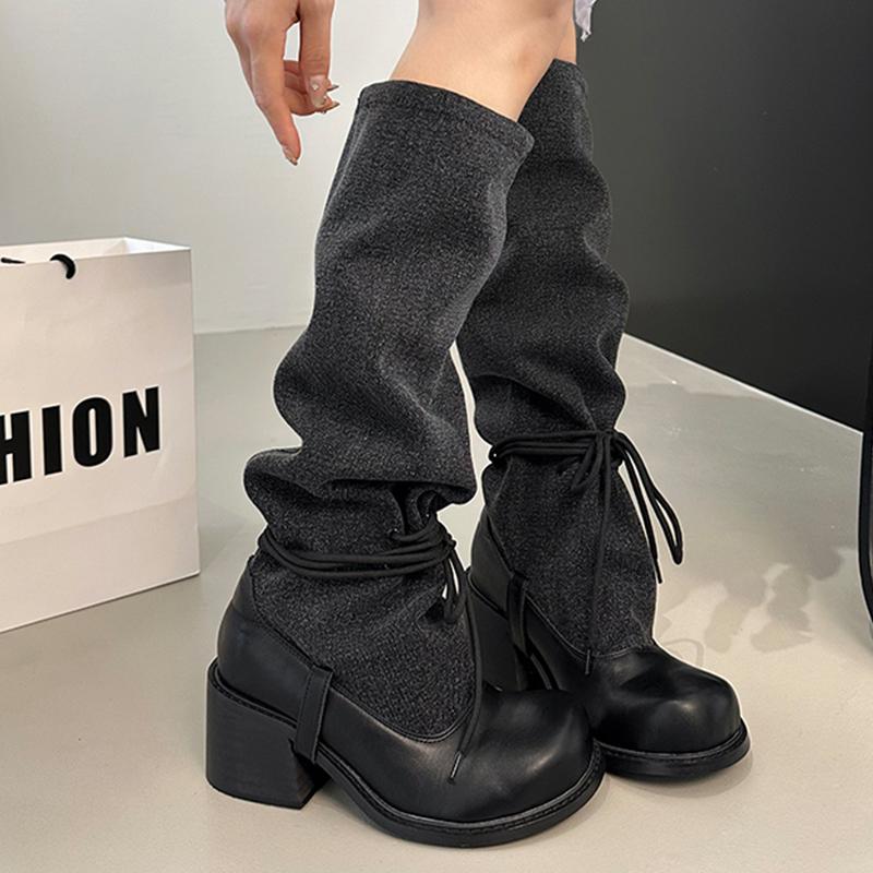 Women Knee High Boots High Heels Chunky Shoes 2025 Summer Chelsea Boots New Woman Heeled Shoes Lace Up Pumps Zapatillas
