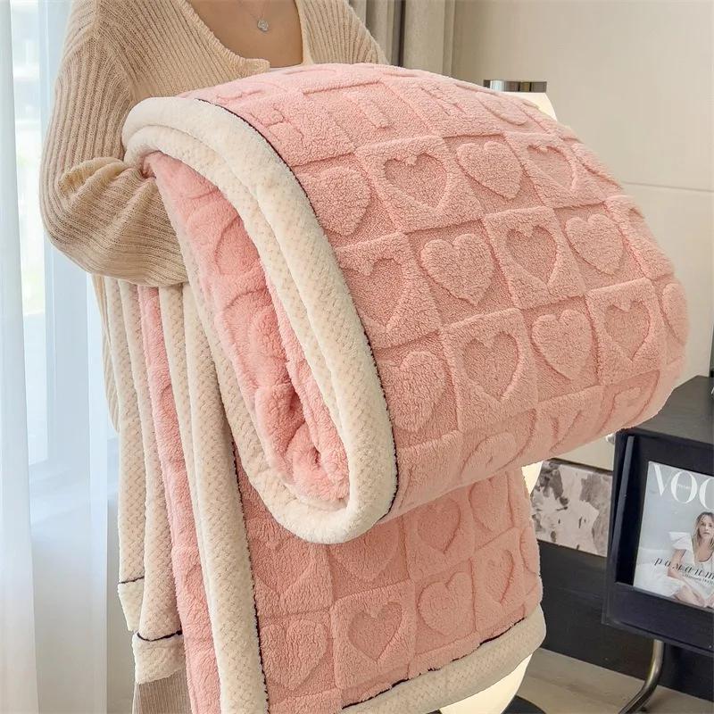 Love Coral Fleece Throw Blankets for Beds Winter 3D Heart Plaid Lightweight Blanket Super Soft Solid Plaid Sofa Cover Blankets