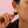 18k Gold-Plated Two-Tone Oval Button Earrings with Titanium Steel Ear Cuffs - European, American, Japanese, Korean Style.