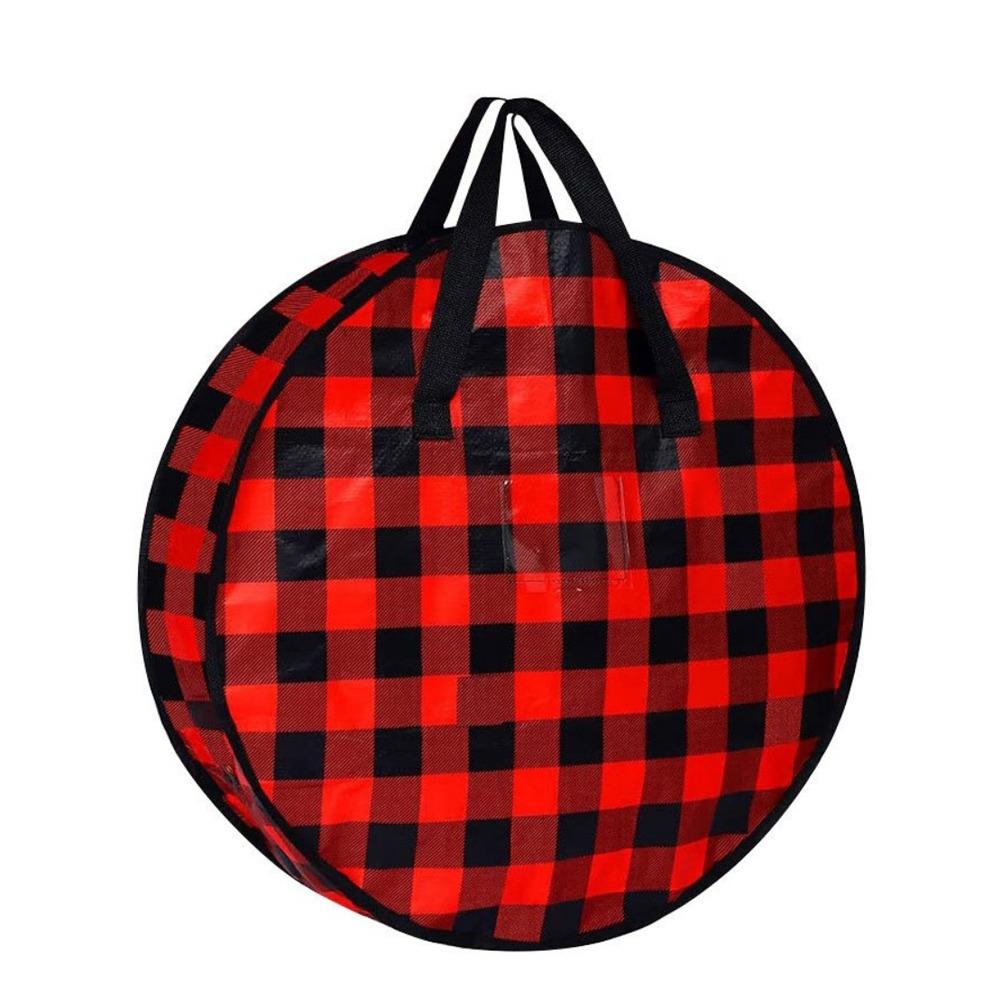 

Stackable Plaid Christmas Wreath Storage Bag Waterproof Large Capacity Wreath Storage Container with Zipper and Handles красный
