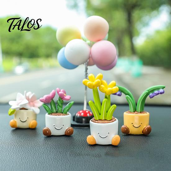 Decorative Accessories for Car Interior Cute Mini Flower Pot Figurine, Resin Cartoon Planter Ornament Kawaii Plant Figurine Shelf Dashboard