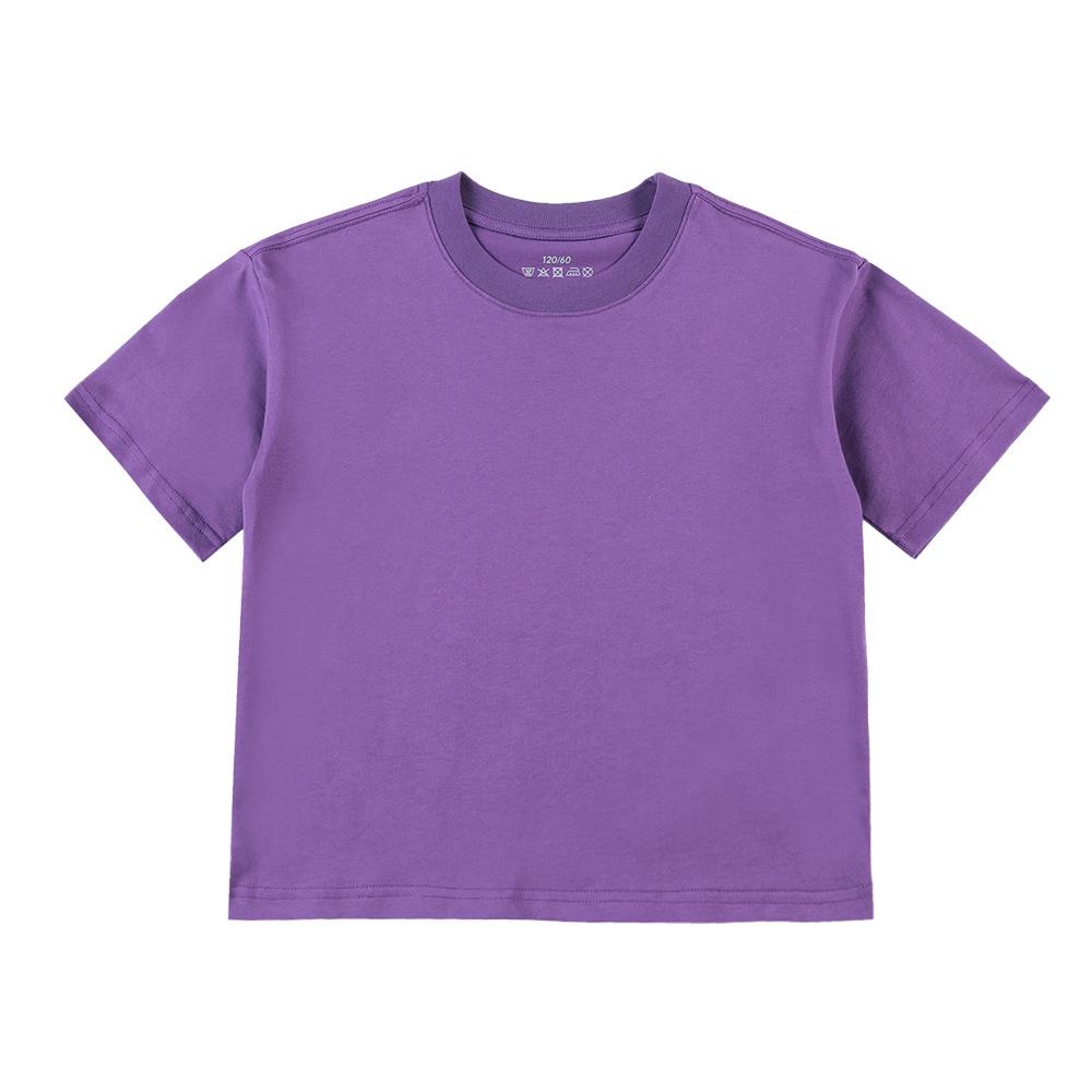 Children's Pure Cotton Round Neck T-shirt - Solid Color, Loose Drop Shoulder, Short Sleeve - Spring/Summer for Boys & Girls