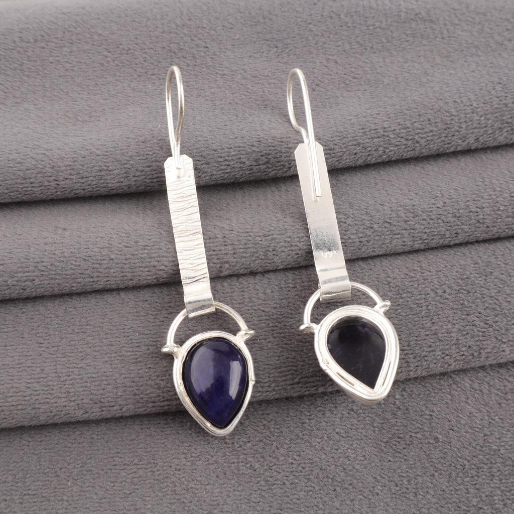 Sodalite Gemstone 925 Solid Silver Jewelry Handmade Earrings 2.3" Gift For Wife EE-166-29