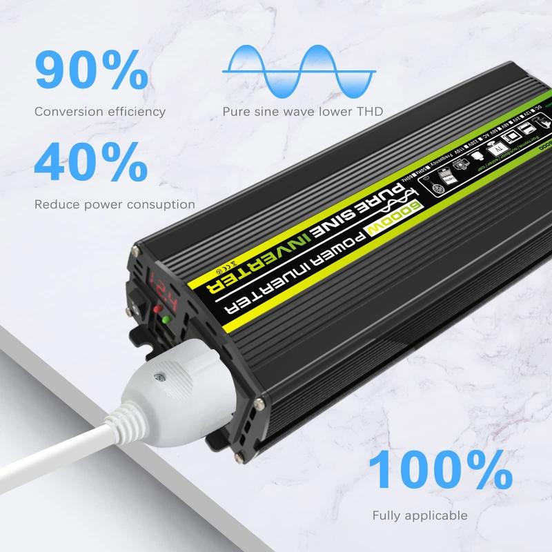 Pure Sine Wave Power Inverter DC12V To AC 220V 1000W Converter Intelligent Digital Display Voltage Transformer Car Home Outdoor