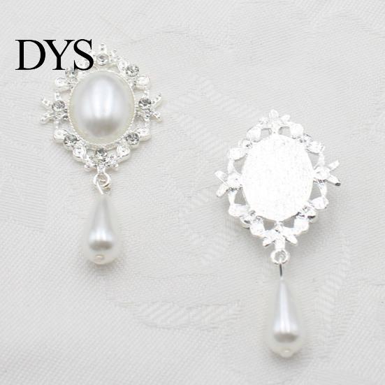 Exquisite Faux Pearl Charms for Crafts 2Pcs Oval Charms, 56x25mm Flatback Alloy Rhinestone Brooch Buttons, Elegant Jewelry Findings Handmade Projects