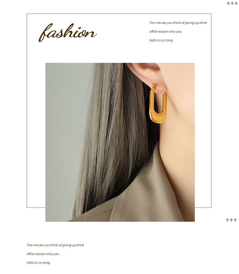 18k Gold Titanium Steel Geometric Rectangle Hoop Earrings