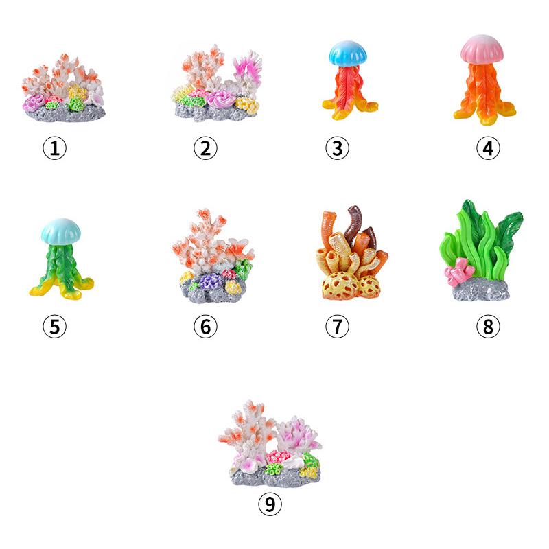 Mini pryskyřičné příslušenství pro akvárium, roztomilé barevné akvarijní rostliny, dekorace, pryskyřičný útes, umělý korál, dekorace na stůl
