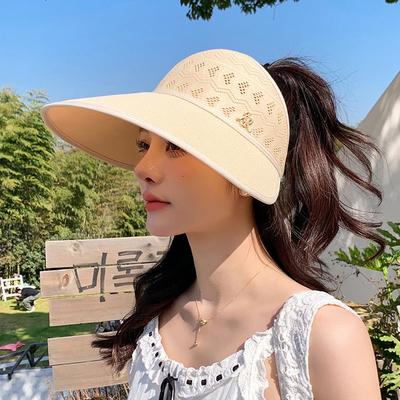 Golf Hat Women's Hat Summer Thin Sun Protection Visor Empty Top Hat Beach Travel Ponytail Hat
