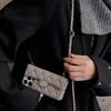 Crossbody verstellbare Lanyard-Kette Handyhülle für iPhone 15 14 13 Pro Max Geldbörse Kartensteckplatz Halter Gittermuster Lederhülle