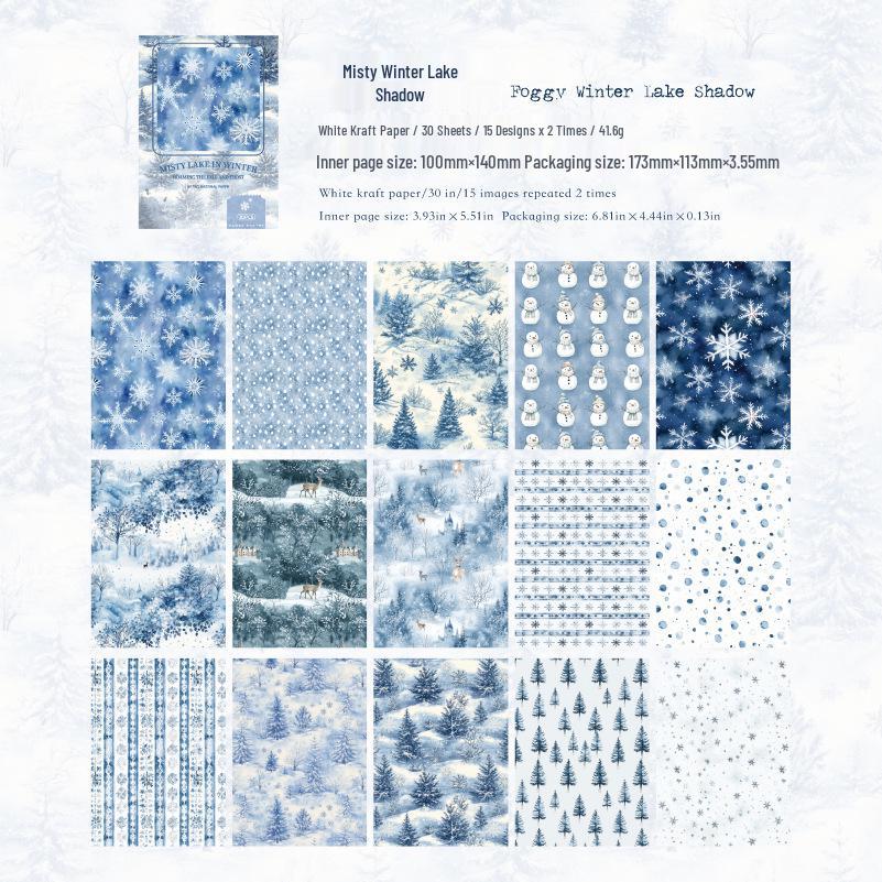 Roaming Autumn & Winter Series: 30 Sheets of Winter-Themed White Kraft Paper for Collage