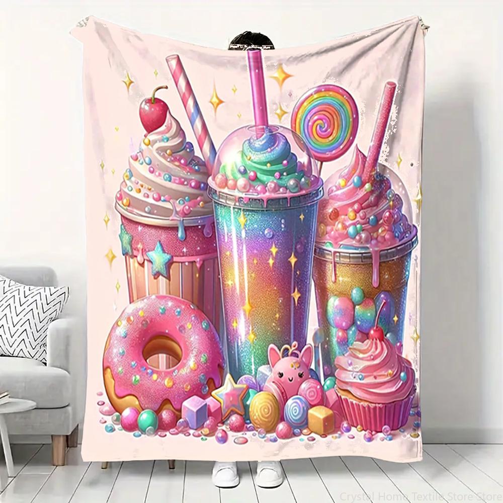 Flannel Throw Blanket Whimsical Ice Cream & Sweets Fantasy,suitable for sofas,beds,offices,travel,camping chairs,warm blanket
