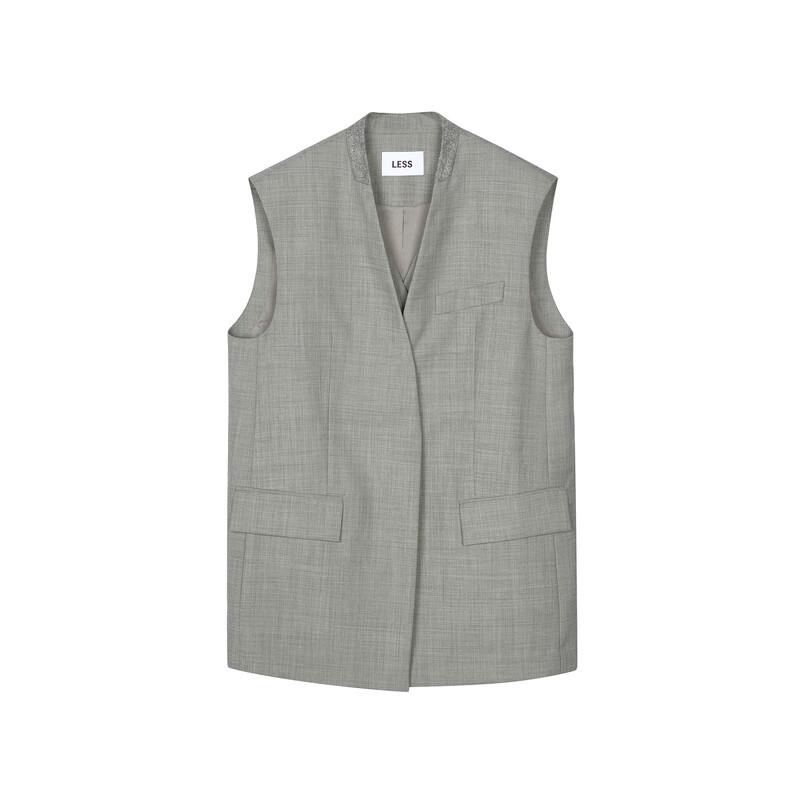LESS 2024 Autumn Loose Fit Collarless Mid-Length Vest