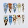 10Pcs 3D Beautiful Handmade Manicure Press On Nails, Acrylic Fake Handpainted Flowers Custom Design Adhesive Nail File Set