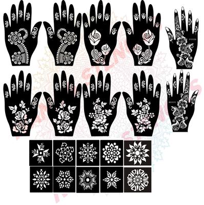 Ivana's Mehndi Tattoo Stencil Mehndi Design for Hands Set of 20 Pc Combo Pack,10 Pcs Hand Design 10 Pcs Round Stencils for Women, Girls and Kids, E