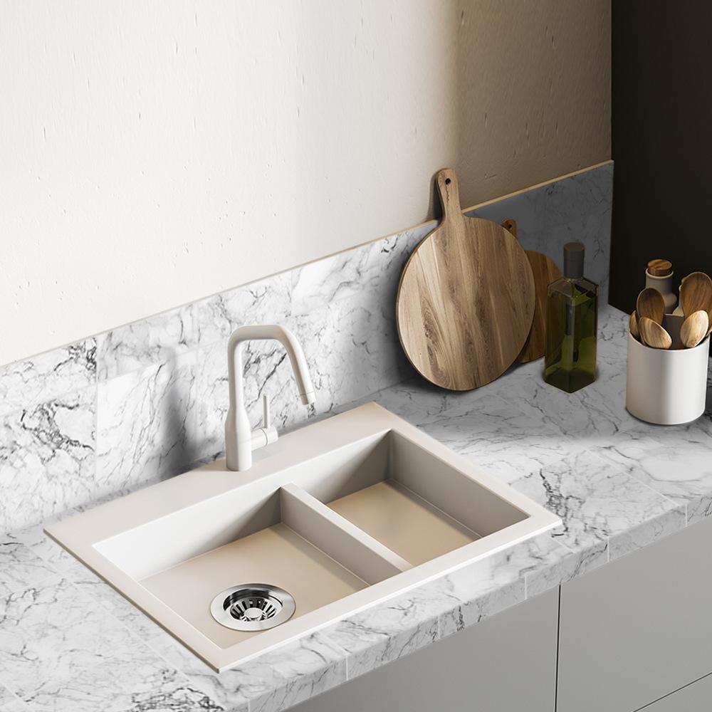 10PCS White Marble Tile Sticker Wall Sticker Kitchen Backsplash Oil-proof Bathroom Wardrobe Washbasin Peel & Stick Art Wallpaper