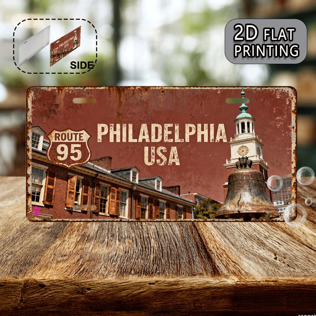 

D Flat pc Philadelphia Vintage Metal Sign xcm Aluminum Wall Art with Route Bell Design Rustic Brown Decorative 15x30cm(5.9x7.8inch)