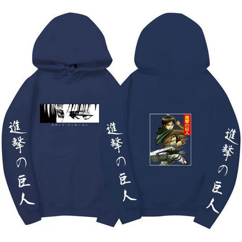 Unisex Attack on Titan Hoodie, Levi Ackerman & Eren Yeager Front Back Print Pullover, Long Sleeve Anime Graphic Hooded Sweatshirt Streetwear