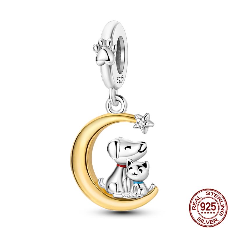 Fit Charms Fororiginal Bracelets And 3Mm Bracelets Cat Pendant Under The Mooncopper Jewelry Making For Women Gift