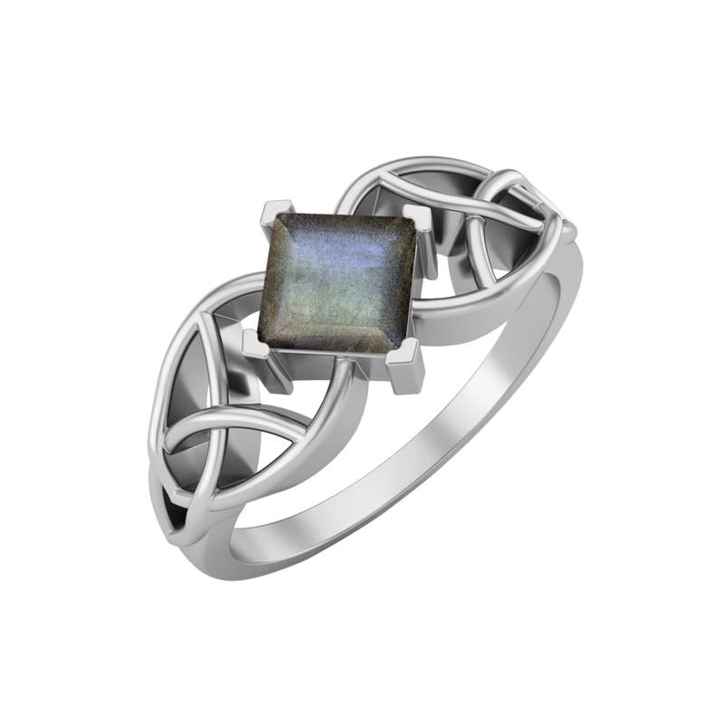 5MM Square Labradorite Gemstone 925 Sterling Silver Solitaire Celtic Women s Engagement Ring 8 белый