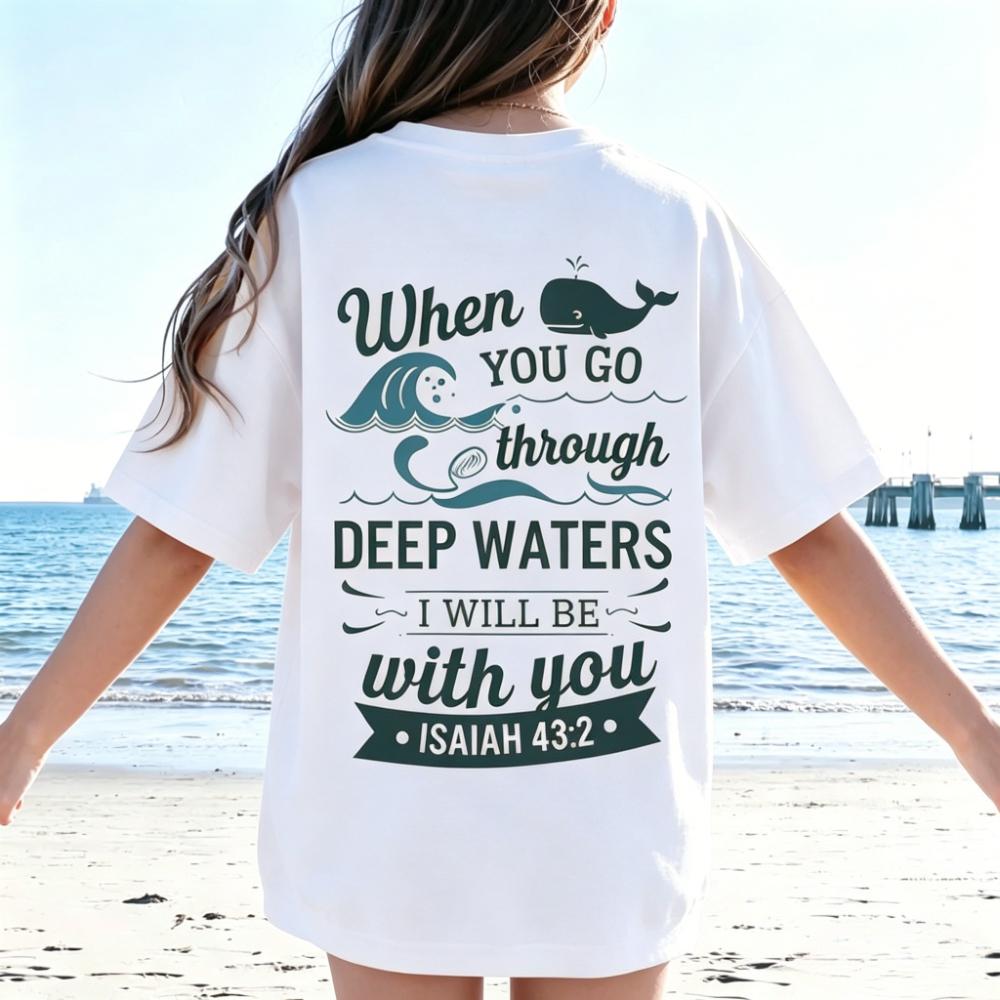 When You Go Through Deep Waters Tshirt Christian Bible Verse Shirt Religious Faith Tee Unisex Christian Gifts Clothing Summer Top
