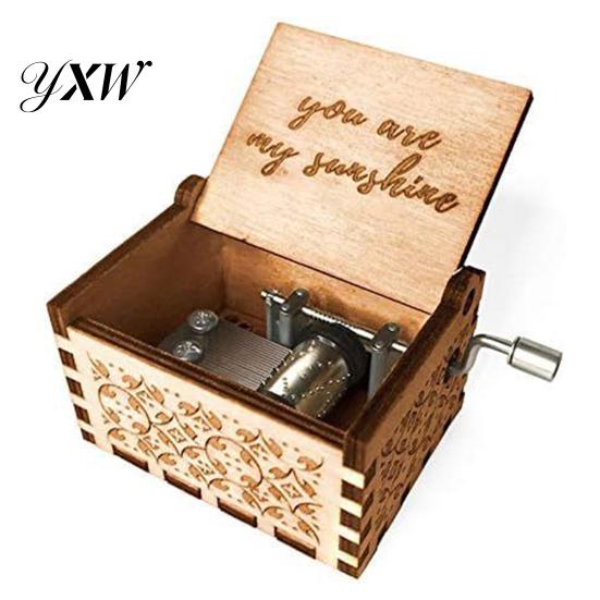 Desktop Musical Box Rotary Handle Wooden Music You Are My Sunshine Mini Mechanical Heavy Duty Decoration Girlfriend Boyfriend Wife Husband Birthday