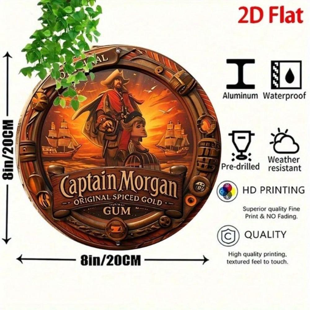 Vintage kovový plakát Nástěnné umění Captain Morgan Spiced Rum Plachetnice Pirátský Bar Pub Dekorace
