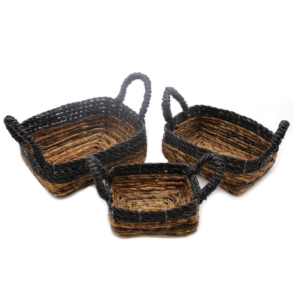 Square Baskets Set of 3 Banana-Leaf Hitam Raffia