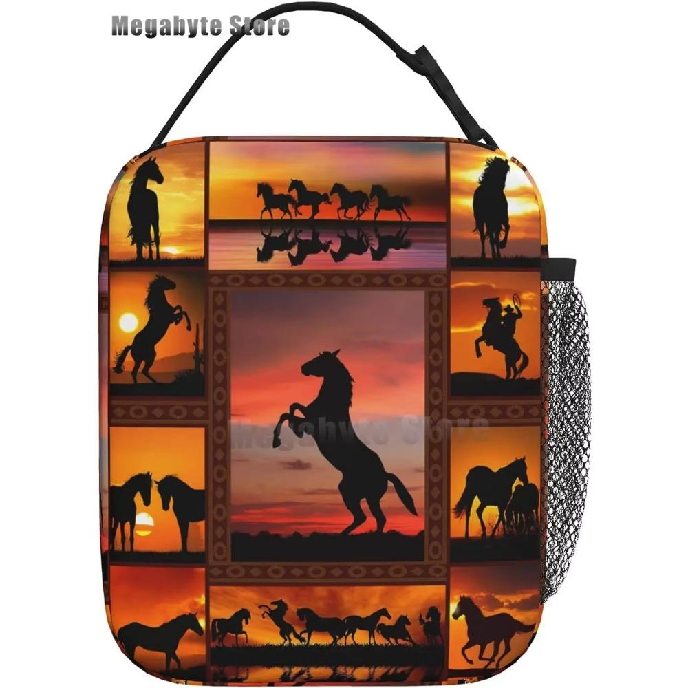 Horse And Flower Lunch Box Insulated Lunch Bags Zipper Lunch Bag Cooler Tote Bag For Teens Men Women Office Picnic