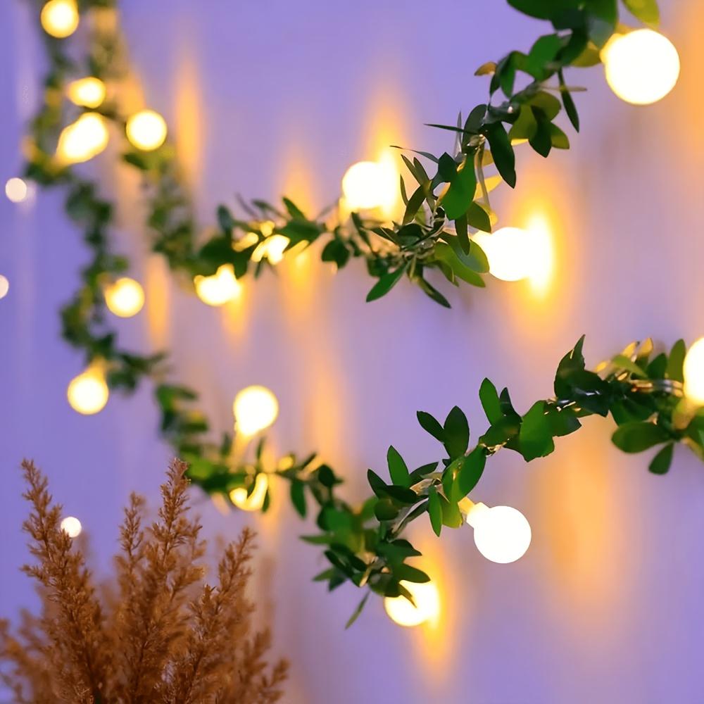 LED Ivy Mini Ball Fairy Lights with Leaf, Round Ball String Green Vine Garland Lights