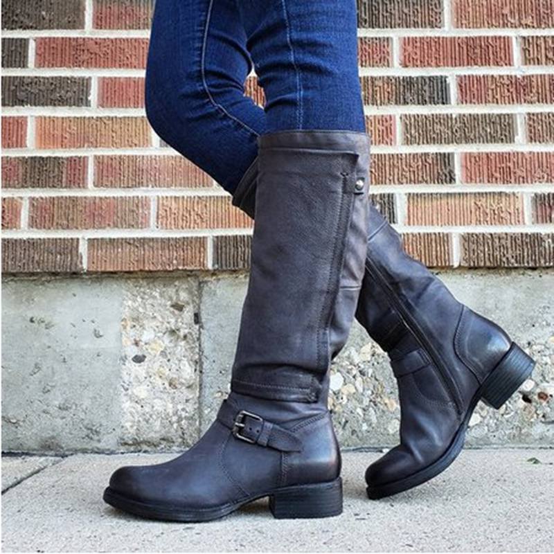 

Autumn/winter Women s Leather Boots Retro Knight Boots Fashion Winter Casual Boots Women s Round-Toe Boots Women s Mid Calf Boots 34 чёрный