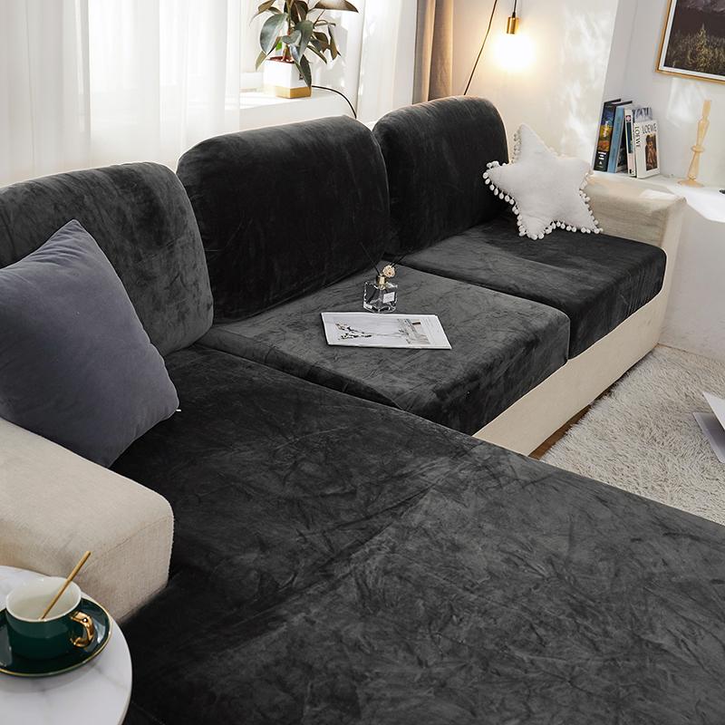 Thick Velvet Sofa Cover Solid Color Sofa Cushion Cover Elastic Slipcover All-inclusive Couch Cover Dining Room