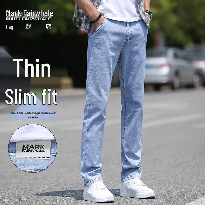 MARK FAIRWHALE Men s Summer Slim-Fit Straight Jeans 32