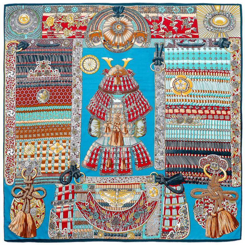 POBING Silk Scarf Women Large Shawls Palace Tassel Stoles Square Bandana Luxury Kerchief Hijab Scarf Female Foulards 130CM